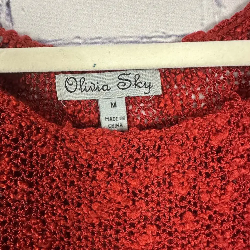 Olivia Sky Womens Lace Shoulder Blouse Flair Crimson Long Sleeve Shirt Size M - Picture 5 of 7